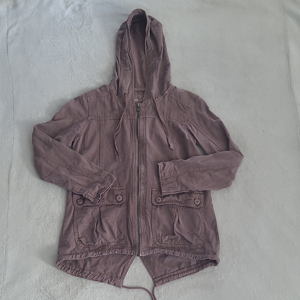 American Eagle Mauve Utility Jacket Hooded Cargo Boho Lyocell XS Zip Festival